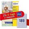 Avery Etichette bianche rimovibili Avery laser/inkjet 189 et./foglio conf.25+5 ff OMAGGIO 25,4x10 mm - L4731REV30P