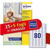 Avery Etichette bianche rimovibili Avery laser/inkjet 80 et./foglio conf.25+5 ff OMAGGIO 35,6x16,9 mm - L4732REV-30P