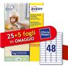 Avery Etichette bianche rimovibili Avery laser/inkjet 48 et./foglio conf.25+5 ff OMAGGIO 45,7x21,2 mm - L4736REV-30P