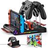 Padwa Lifestyle Dock per Switch, Dock Ricarica Switch Compatibile con 4K/1080P, Custodia Switch la Ricarica di 4 Joy Con, Stazione di Ricarica Switch con 8 Slot Giochi, 3 Porte USB3.0 e Porta di Tipo C