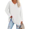 ELFIN Maglietta a Maniche Lunghe da Donna T-Shirt con Scollo a V Oversize Magliette Casual Camicia Elegante Bianco, XL Tall