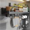 Hovoto Scaffale per Spezie da Appendere, Organizer da Cucina Senza Forature Con Fessura per Coltelli, Ganci, Bicchieri, Mensole, Colore Nero, 50 cm
