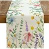 SALGIA Piante Fiori Runner da Tavolo, Runner Tavola Moderno con Fiori, Runner da Tavola con Fiori, Primaverile Cucina Tavolo Decorazione, 33 x 183 cm (A)