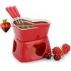 TOLIDA Set di fonduta di cioccolato in ceramica, a forma di cuore, per fonduta di formaggio, in porcellana, con 4 forchette, 320 ml, mini bruciatore resistente al calore, fonduta per caramelle, burro