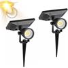 DISCORAMA 2X PICCHETTO DA GIARDINO CON PANNELLO SOLARE CREPUSCOLARE 10W IP65, 2X LAMPADE SOLARI DA ESTERNO LUCE PER SENTIERI FARETTO LED, PICCHETTI PER CORTILE, VILLA, TERRAZZA