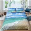 Loussiesd Set di biancheria da letto a tema spiaggia con stampa mare oceano e copriletto stampato hawaiano spiaggia copripiumino traspirante copriletto chiaro per camera matrimoniale