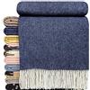 STTS International Faro - Coperta plaid misto lana merino e cashmere 100%, coperta plaid da salotto, molto morbida, 140 x 200 cm, colore blu scuro