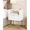 HEYZOEY Comodino, piccolo comodino con cassetto e ripiano, comodino in legno con gambe dorate, tavolino moderno metà secolo per camera da letto, soggiorno, bianco