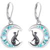 Eusense Gatto Luna Orecchini in Argento 925 con Orecchini di Gatto Turchese Orecchini a Goccia Gioielli Regalo per gli Amanti dei Gatti Donne Ragazze