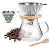 Générique Caffè Latte | Caffettiera Manuale in Vetro Borosilicato 600ml - Caffettiera per Caffè Filtro Espresso con Filtro Riutilizzabile in Acciaio Inox, Caraffa con Base in Bambù e Cucchiaio Incluso