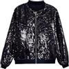 RUMAOZIA Giacca bomber da uomo a maniche lunghe, con chiusura lampo, con paillette, giacca da motociclista, colore nero, oro metallizzato, lucido, per feste, festival, feste, con glitter, Nero 1, L
