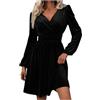Generico Vestito Donna Elegante Invernale in Velluto Abito con Scollo a V Maniche Lunghe Vestiti Eleganti Vita Alta Pullover Tinta Unita per Autunno e Inverno Casual Abiti da Sera Lana Abiti da Cerimonia