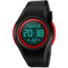 FeiWen Orologi Uomo e Donna Plastica Cassa e Gomma Banda Outdoor Militare Sport LED Elettronico Allarme Cronometro Digitale Orologio da Polso 50M Impermeabili (Rosso)