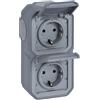 LEGRAND, Plexo New 069744L - Presa per ambienti umidi, standard Schuko, con coperchio ribaltabile, protezione da contatto, morsetti a incastro, pre-cablati, verticale, IP44 - IK07, colore: Grigio