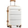 KONO Valigia Trolley Media 65cm Rigida e Leggera in Polipropilene Valige da Viaggio con 4 Ruote e TSA Lucchetto, Bianco crema
