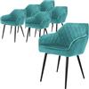 ML DESIGN modern living ML-Design Set di 6 Sedie da Pranzo con Braccioli e Schienale in Velluto Colore Turchese Poltroncina da Soggiorno Imbottita Gambe in Metallo Seduta Ergonomica Confortevole da Salotto Design Moderno