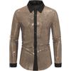 Rrongwn Camicia da uomo con paillette, casual, retrò, metallizzata, lucida, per il tempo libero, con colletto lucido, metallizzato, a maniche lunghe, vestibilità normale, da uomo, da discoteca, per