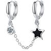 Qings Orecchini a Stella Nera Doppia Foratura - Orecchino a Cerchio in Argento Sterling 925 Orecchini Catena Doppio Buco Catena Goccia Gioielli Punk Rock Regalo per Donne Ragazze