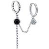 Qings Orecchini a Doppio Foro Con Zirconi Neri - Orecchino a Doppia Cerchio in Argento Sterling Due Fori Catena Lunga Nero Rotondo Zircone CZ Gioielli Regalo per Donne e Ragazze