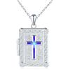 MICMIF Argento 925 Foto Medaglione Libro con Croce Collana Donna Uomo Ciondolo Portafoto Personalizzata, Collana Locket Apribile per 2 Foto, Catena 45+5cm per Famiglia Amico Amante