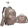 HTgroce Zaino Trolley Scuola Elementare Bambina 3 in 1, Zaino Bambina Include Pranzo al Sacco e Astuccio, Kit da Viaggio per la Scuola.