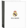 safta REAL MADRID 1. ATTREZZATURA 24/25 - Folder a 4 anelli, ideale per bambini di tutte le età, comodo e versatile, qualità e resistenza, 27 x 6 x 33 cm, bianco/grigio, bianco/grigio, Estándar,