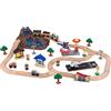 KidKraft Pista Trenino Bucket Top Mountain Airport in Legno per Bambini con Contenitori, Gioco per Veicoli con Camion dei Pompieri ed Aereo Giocattolo per Bambini 3+ Anni, 17826