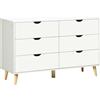 HOMCOM Cassettiera 6 Cassetti con Maniglie Laminate, in Legno di Pino, 120x40x76 cm, Bianca e color Legno|Aosom