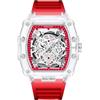 RORIOS Orologio da Polso Trasparente Tonneau Uomo Analogico Quarzo Moda Silicone Luminosi Calendario Rosso