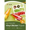 A-SUB Carta adesiva in vinile stampabile impermeabile premium bianca lucida, Etichette autoadesive in vinile per stampanti Laser, Formato A4, 20 fogli