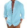OEAK Camicia Uomo Lino Camicia Estiva Uomo Coreana Camicia Maniche Lunghe Uomo Casual Camicia Elegante Tinta Unita, Azzurro, L
