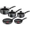 Tefal Set di pentole e padelle in pietra, antiaderenti, in alluminio, nero, 5 pezzi