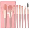 SULIUDAJI Set Pennelli Make Up Professionali 8 Pezzi, Pennelli da Trucco con Trousse in Pelle PU, Set per Fondotinta, Cipria, Correttore, Fard e Occhi (Rosa)