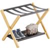 vovala Portapacchi, portavaligie pieghevole con ripiano, portabagagli in bambù premium per camera degli ospiti, camera da letto, hotel, armadio, può contenere fino a 61 kg (Naturale)