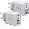 Mijun Caricatore USB C 2 Pack, 40W 4-Porto Presa USB Caricatore Multipla USB A + Caricatore Rapido Tipo C, Spina USBC Alimentatore Caricabatterie per iPhone 16 15 14 13 12 11 Pro Max XS XR X 8, Samsung