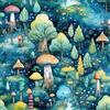 FunStick Carta da Parati Verde Blu Funghi Foresta Carta da Parati Adesiva Muro Camera da Letto Bambini Boemia Carte Adesiva per Mobili Foglie Blu Verde Pellicola Autoadesiva Fantasia Funghi 44.5CMx3M