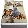 Oduo 3D Cavallo Stampa Set di Lenzuola con 2 Federe, Ouduo Microfibra Lenzuolo sotto con Angoli profondità 30cm ed Elastic per Letto Singolo Matrimoniale King Size (Cavallo Beige,200x200x30cm)