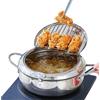 Gbbazu Pentola per Friggere,Friggitrice profonda in acciaio inossidabile con coperchio, controllo della temperatura e filtro di gocciolamento dell'olio Rack per patatine fritte Chicken Wings (28cm/11in)