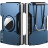 VULKIT Porta Carte di Credito Uomo Slim Portafoglio Uomo Airtag con Fermasoldi Piccolo Metallo Porta Schede Carte di Credito Donna Schermato RFID, Blu