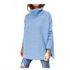 TANMESSO Maglione a collo alto oversize da donna 2025 Pullover asimmetrico a maniche lunghe con orlo diviso maglieria invernale, Azzurro, XL