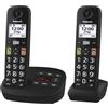 Panasonic KX-TGU132EXB - Telefono digitale wireless con segreteria telefonica, unità base e 2 combinazioni, schermo LCD, tasti grandi, chiamata preferita, compatibile con apparecchi acustici, nero