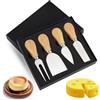Homefantasy Set di 4 coltelli da formaggio, mini coltello da formaggio, manico in legno, taglierina per formaggio, set da formaggio, set da regalo