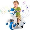 RELAX4LIFE Giocattolo Cavallo a Dondolo Unicornio 12V per Bambini, Auto Elettrica con Ruote di Supporto, Musica e Display LED della Batteria, Cavallo Motorizzato Divertente (BLU)