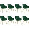 WOLTU Set di 8 Sedie per Sala da Pranzo Imbottita, Poltroncina in Velluto,Sedia da Cucina con Braccioli e Schienale, Gambe in Metallo, moderne,Verde scuro, BH232dgn-8