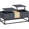 HOMCOM Tavolino rettangolare da salotto con 2 piani sollevabili - scomparti nascosti e 3 piccoli vani portaoggetti effetto legno dim. 100L x 50L x 42,5H cm grigio scuro