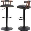 FATIVO Sgabelli da Cucina Bar: Set di 2 industriale Sgabello Alto con Schienale Penisola Sedia in Pelle Regolabile Girevole 360° Moderno design Vintage per la casa, Nero