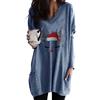 YMING Donne Natale Rundhals Lange Bluse Lose Pullover A Braccio Lungo Schneemann Grau L