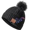 CCHKFEI Cappello Bluetooth Donna, Ricaricabile Berretto Bluetooth Musica, Fodera in Pile più Calda con Altoparlanti e Microfono, Piccoli Regali Divertenti per Ragazze e Donne - Nero