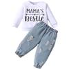 LUVCES Abbigliamento Bambino Set Manica lunga Stampata Felpa Top + Denim Strappati Jeans Pantaloni 2 Pezzi Autunno Primavera Vestiti Outfit Bianco Mama's Bestie 6-9 Mesi