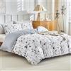 Tokokimo Copripiumino 200 x 200 cm con 2 federe 65 x 65 cm, motivo ramo, copripiumino 200 x 200 cm, copripiumino con chiusura lampo, bianco/grigio